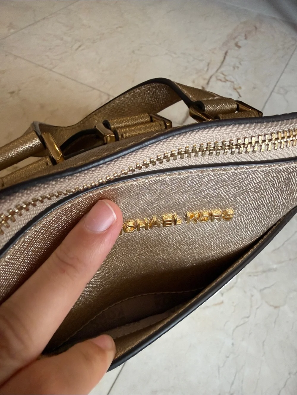 Michael Kors White & Gold Signature Backpack